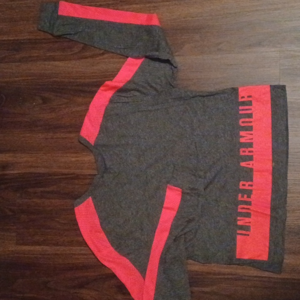 Under Armour Charcoal Grey and Neon Pink Mesh Long Sleeve Tee - M
